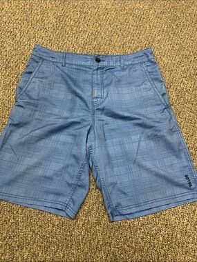 Men's Light Blue Plaid Flat Front Shorts